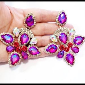 Fuchsia and Crystal Trim Pageant Earrings